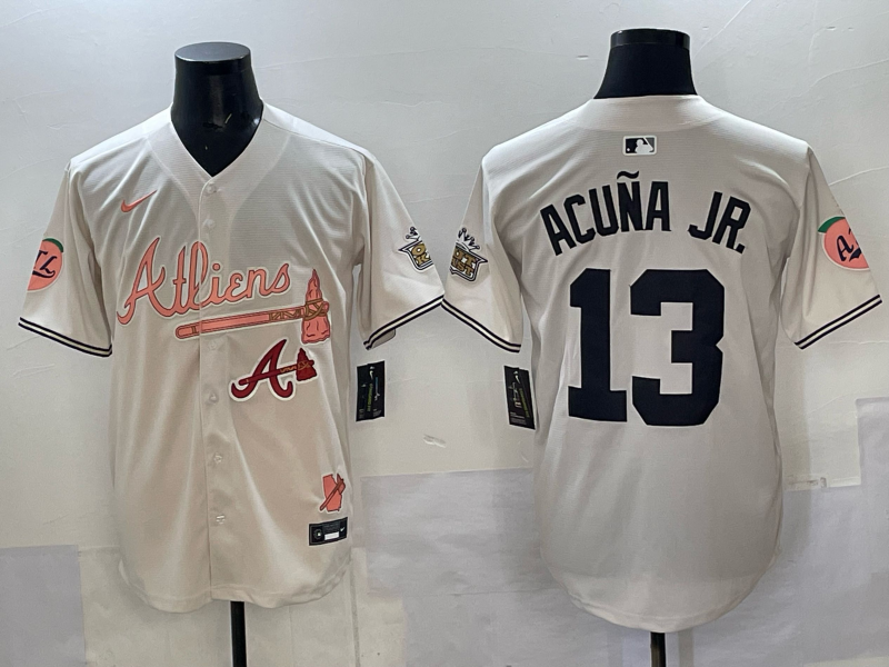 Men Atlanta Braves 13 Acuna Jr white Nike 2025 MLB Jersey 007